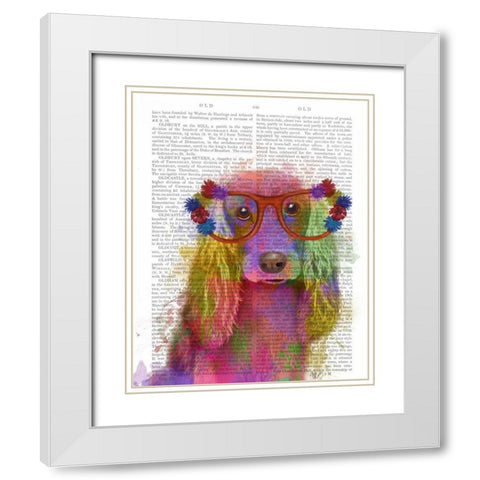 Rainbow Splash Cocker Spaniel, Portrait White Modern Wood Framed Art Print with Double Matting by Fab Funky