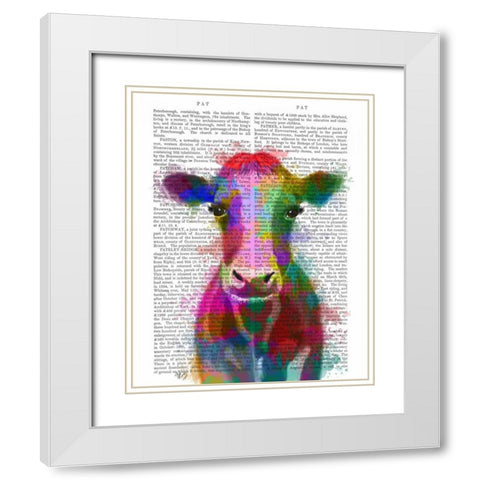 Rainbow Splash Cow White Modern Wood Framed Art Print with Double Matting by Fab Funky