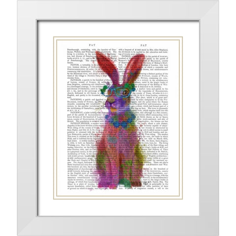 Rainbow Splash Rabbit 2, Full White Modern Wood Framed Art Print with Double Matting by Fab Funky