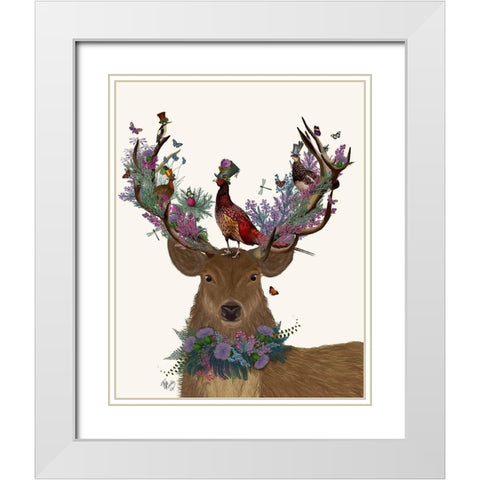 Deer Birdkeeper, Scottish White Modern Wood Framed Art Print with Double Matting by Fab Funky