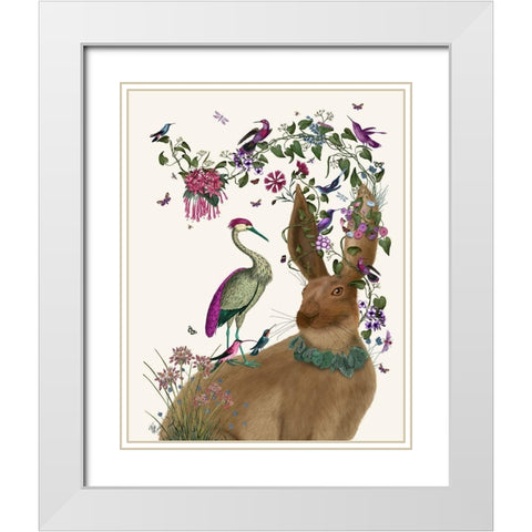 Hare Birdkeeper and Heron White Modern Wood Framed Art Print with Double Matting by Fab Funky