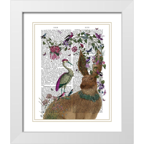 Hare Birdkeeper and Heron White Modern Wood Framed Art Print with Double Matting by Fab Funky