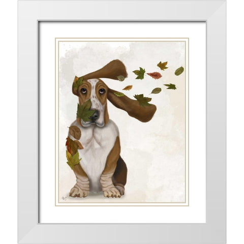 Basset Hound Windswept and Interesting White Modern Wood Framed Art Print with Double Matting by Fab Funky