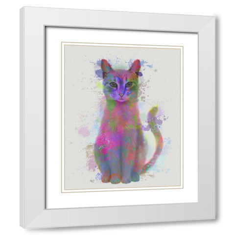 Cat Rainbow Splash 4 White Modern Wood Framed Art Print with Double Matting by Fab Funky