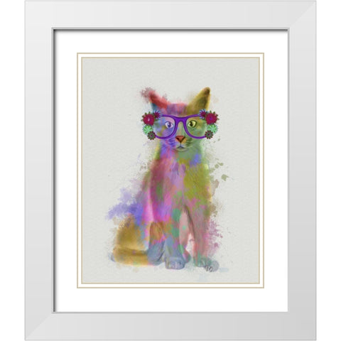 Cat Rainbow Splash 5 White Modern Wood Framed Art Print with Double Matting by Fab Funky