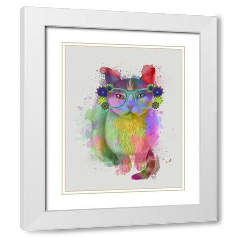 Cat Rainbow Splash 6 White Modern Wood Framed Art Print with Double Matting by Fab Funky