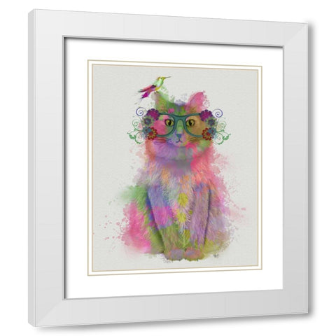 Cat Rainbow Splash 8 White Modern Wood Framed Art Print with Double Matting by Fab Funky