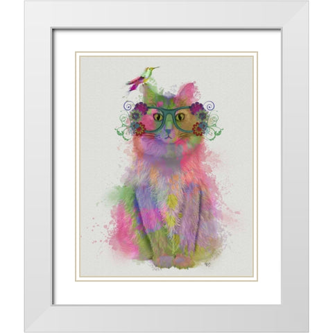 Cat Rainbow Splash 8 White Modern Wood Framed Art Print with Double Matting by Fab Funky