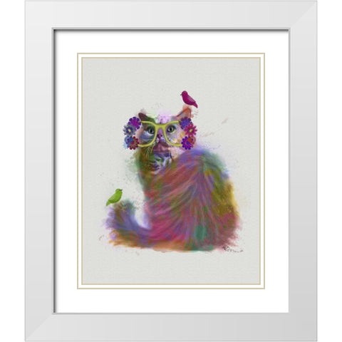 Cat Rainbow Splash 9 White Modern Wood Framed Art Print with Double Matting by Fab Funky