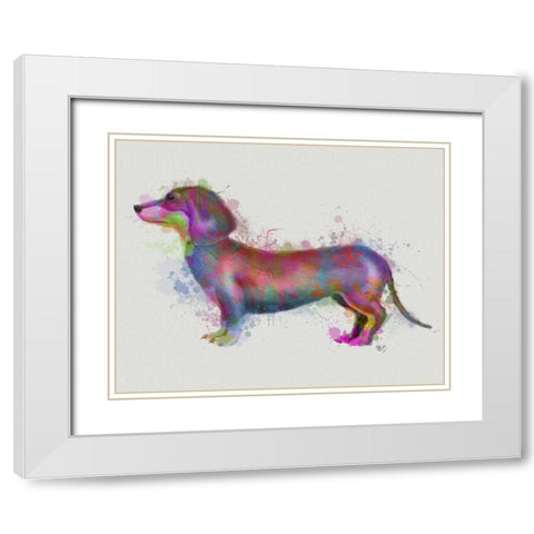 Dachshund Rainbow Splash 1 White Modern Wood Framed Art Print with Double Matting by Fab Funky