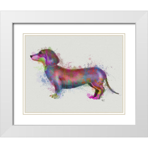 Dachshund Rainbow Splash 1 White Modern Wood Framed Art Print with Double Matting by Fab Funky