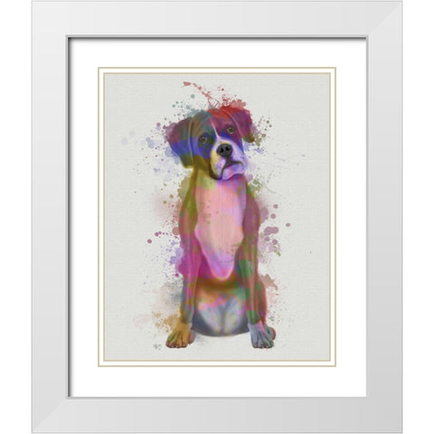 Boxer 1 Full Rainbow Splash White Modern Wood Framed Art Print with Double Matting by Fab Funky