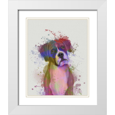 Boxer 1 Portrait Rainbow Splash White Modern Wood Framed Art Print with Double Matting by Fab Funky