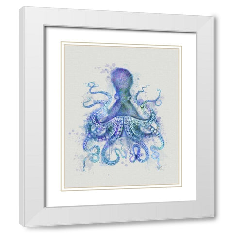 Octopus Rainbow Splash Blue White Modern Wood Framed Art Print with Double Matting by Fab Funky