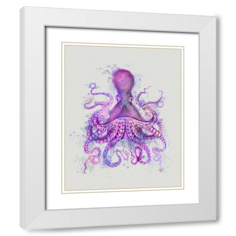 Octopus Rainbow Splash Pink White Modern Wood Framed Art Print with Double Matting by Fab Funky