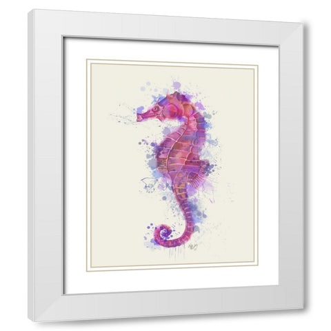 Seahorse Rainbow Splash Pink and Purple White Modern Wood Framed Art Print with Double Matting by Fab Funky