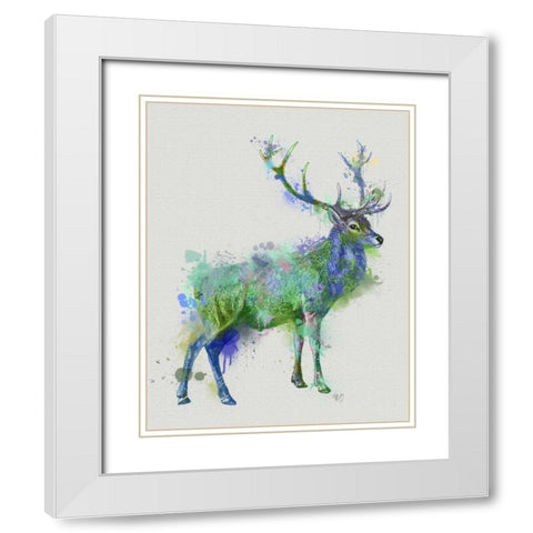 Deer 1 Rainbow Splash Green Blue White Modern Wood Framed Art Print with Double Matting by Fab Funky