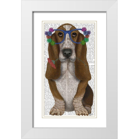Basset Hound Flower Glasses White Modern Wood Framed Art Print with Double Matting by Fab Funky