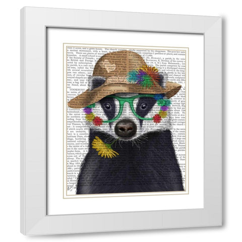 Badger and Flower Glasses White Modern Wood Framed Art Print with Double Matting by Fab Funky