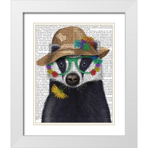 Badger and Flower Glasses White Modern Wood Framed Art Print with Double Matting by Fab Funky