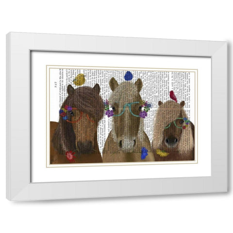 Horse Trio with Flower Glasses White Modern Wood Framed Art Print with Double Matting by Fab Funky