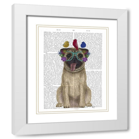 Pug and Flower Glasses White Modern Wood Framed Art Print with Double Matting by Fab Funky
