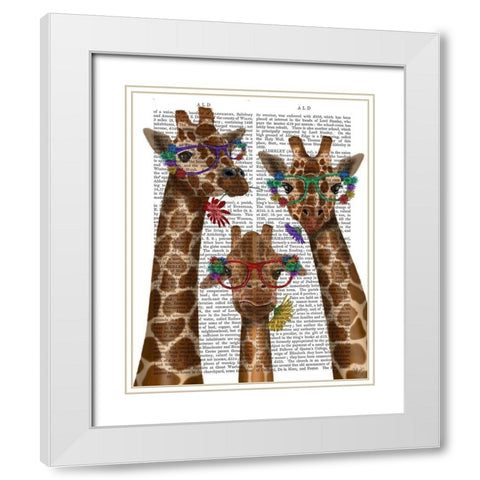 Giraffe and Flower Glasses, Trio White Modern Wood Framed Art Print with Double Matting by Fab Funky