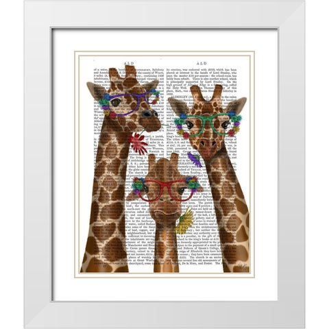 Giraffe and Flower Glasses, Trio White Modern Wood Framed Art Print with Double Matting by Fab Funky