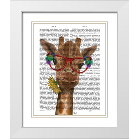 Giraffe and Flower Glasses 3 White Modern Wood Framed Art Print with Double Matting by Fab Funky
