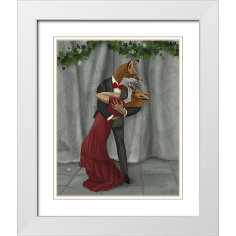 Foxes Romantic Dancers White Modern Wood Framed Art Print with Double Matting by Fab Funky
