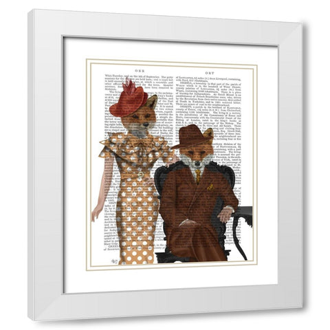 Fox Couple 1930s White Modern Wood Framed Art Print with Double Matting by Fab Funky