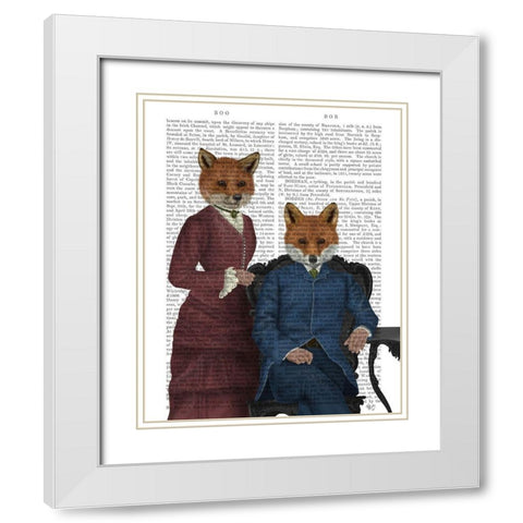 Fox Couple Edwardians White Modern Wood Framed Art Print with Double Matting by Fab Funky