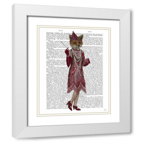Fox Lady 1920s Flapper White Modern Wood Framed Art Print with Double Matting by Fab Funky
