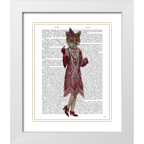 Fox Lady 1920s Flapper White Modern Wood Framed Art Print with Double Matting by Fab Funky