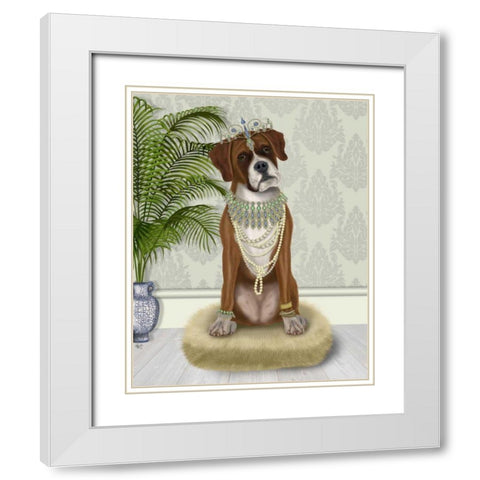 Boxer and Tiara, Full White Modern Wood Framed Art Print with Double Matting by Fab Funky