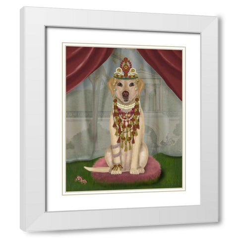 Yellow Labrador and Tiara, Full White Modern Wood Framed Art Print with Double Matting by Fab Funky