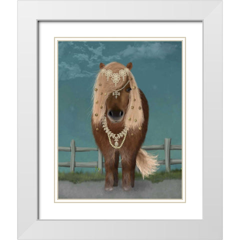 Horse Brown Pony with Bells, Full White Modern Wood Framed Art Print with Double Matting by Fab Funky