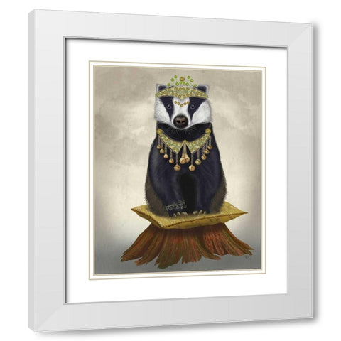 Badger with Tiara, Full White Modern Wood Framed Art Print with Double Matting by Fab Funky