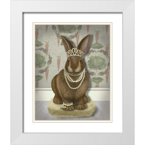 Rabbit and Pearls, Full White Modern Wood Framed Art Print with Double Matting by Fab Funky