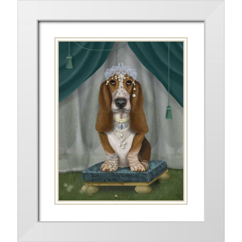 Basset Hound and Tiara White Modern Wood Framed Art Print with Double Matting by Fab Funky