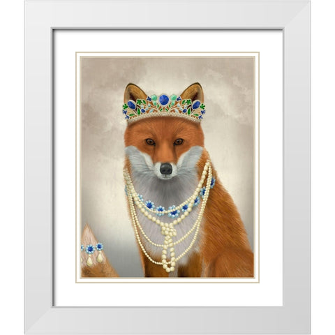 Fox with Tiara, Portrait White Modern Wood Framed Art Print with Double Matting by Fab Funky