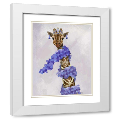 Giraffe with Purple Boa White Modern Wood Framed Art Print with Double Matting by Fab Funky