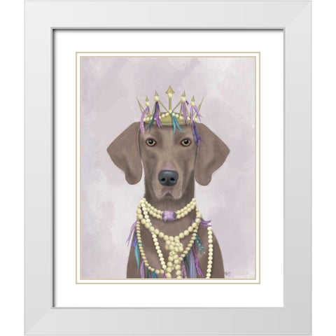Weimaraner with Tiara White Modern Wood Framed Art Print with Double Matting by Fab Funky