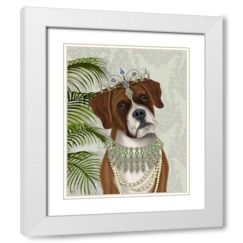 Boxer and Tiara, Portrait White Modern Wood Framed Art Print with Double Matting by Fab Funky