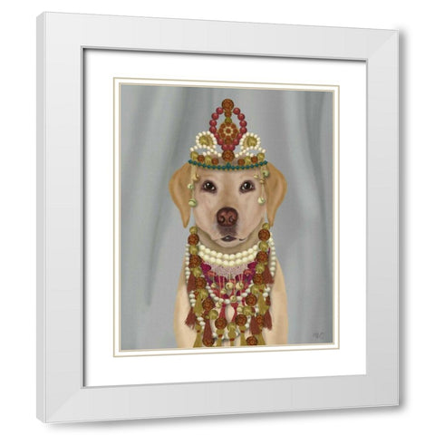 Yellow Labrador and Tiara, Portrait White Modern Wood Framed Art Print with Double Matting by Fab Funky