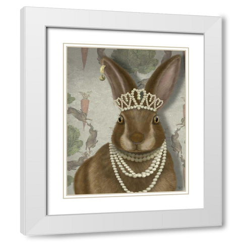 Rabbit and Pearls, Portrait White Modern Wood Framed Art Print with Double Matting by Fab Funky