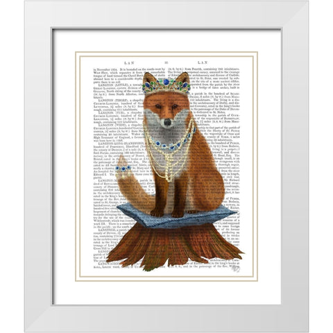 Fox with Tiara, Full White Modern Wood Framed Art Print with Double Matting by Fab Funky