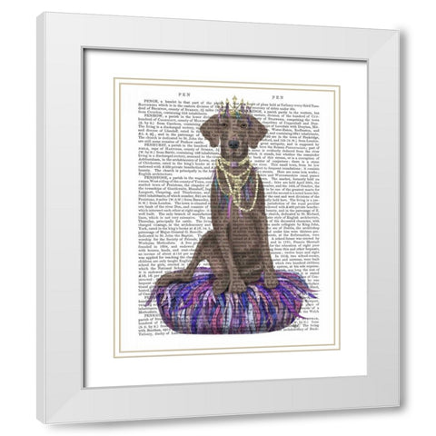 Weimaraner on Purple Cushion White Modern Wood Framed Art Print with Double Matting by Fab Funky
