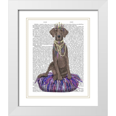 Weimaraner on Purple Cushion White Modern Wood Framed Art Print with Double Matting by Fab Funky