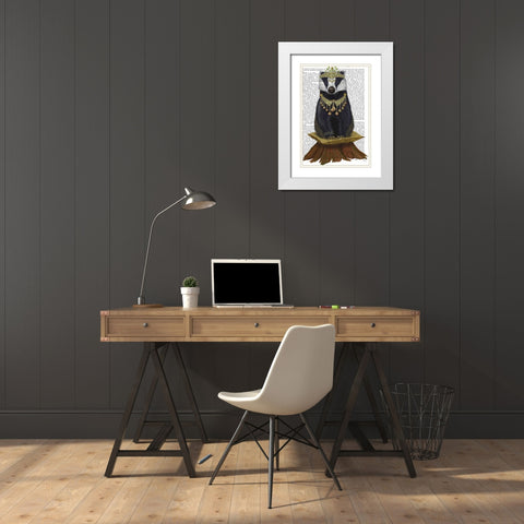 Badger with Tiara, Full White Modern Wood Framed Art Print with Double Matting by Fab Funky